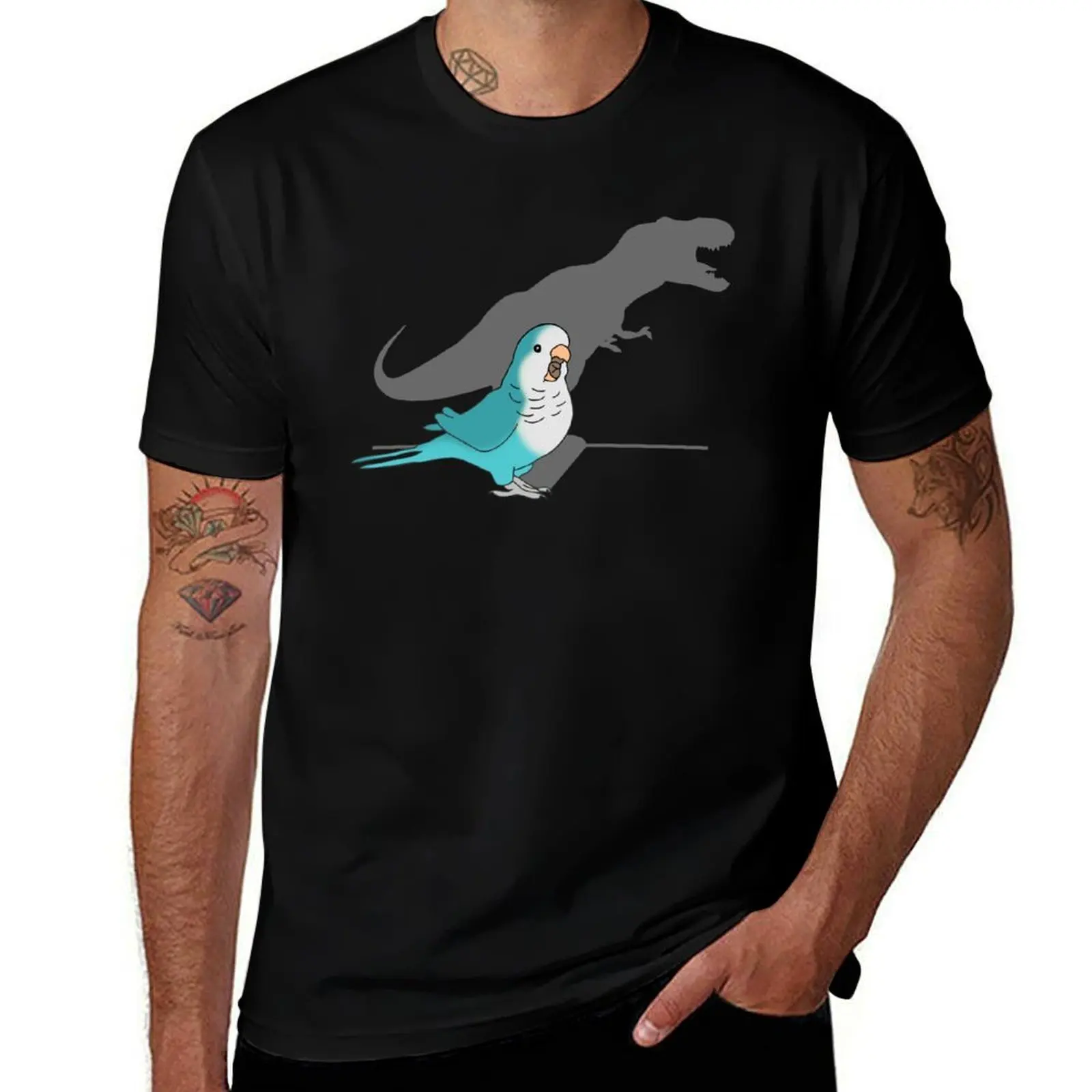 T-rex blue monk parakeet T-Shirt Plus Size Solid Color T-Shirt