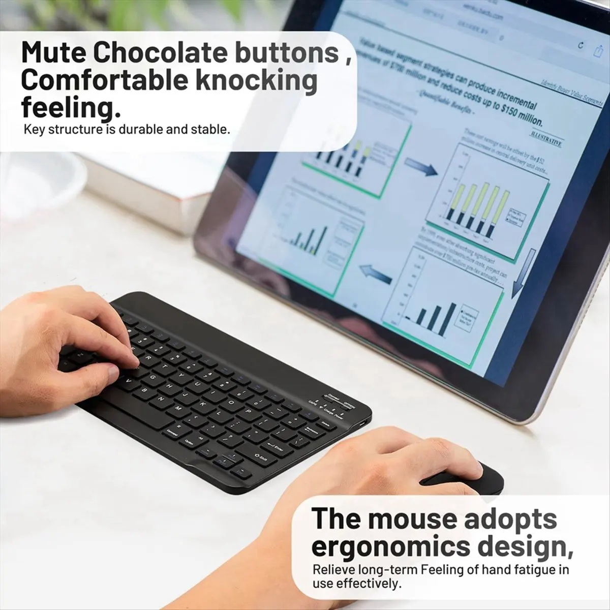 ABGZ 10 Inch Bluetooth Keyboard Rechargeable Ultra-Slim Wireless Mouse Keyboard Set for Android Tablet C