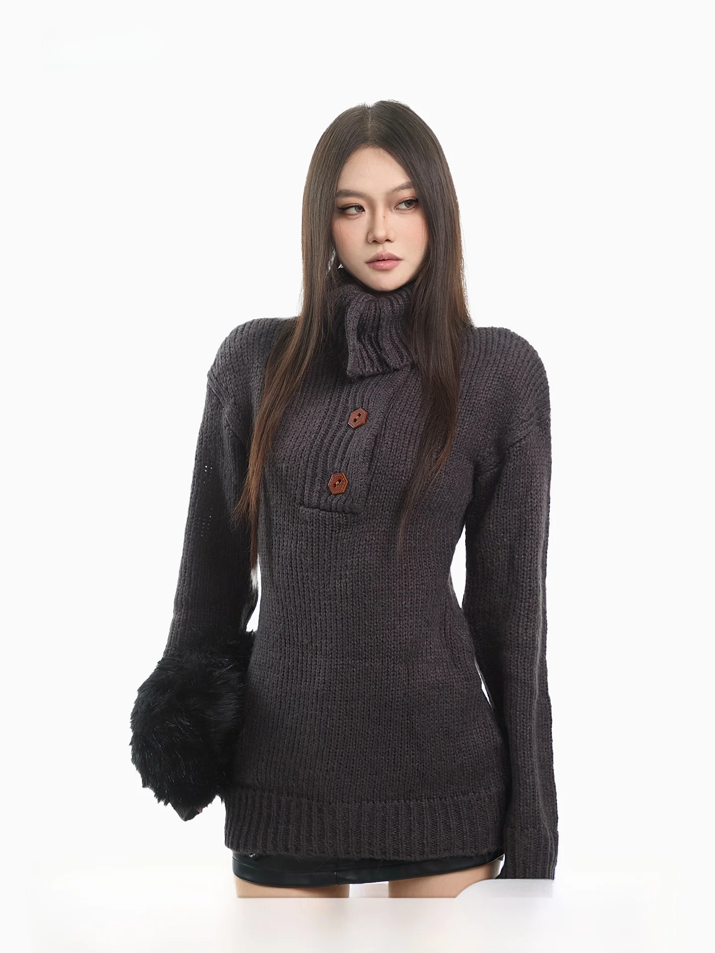 

Korean Sle Thi Warm High Collar Knitted Sweater Women's Slim Fit Top Deep ey Autumn Winter Faion Online Exclusive
