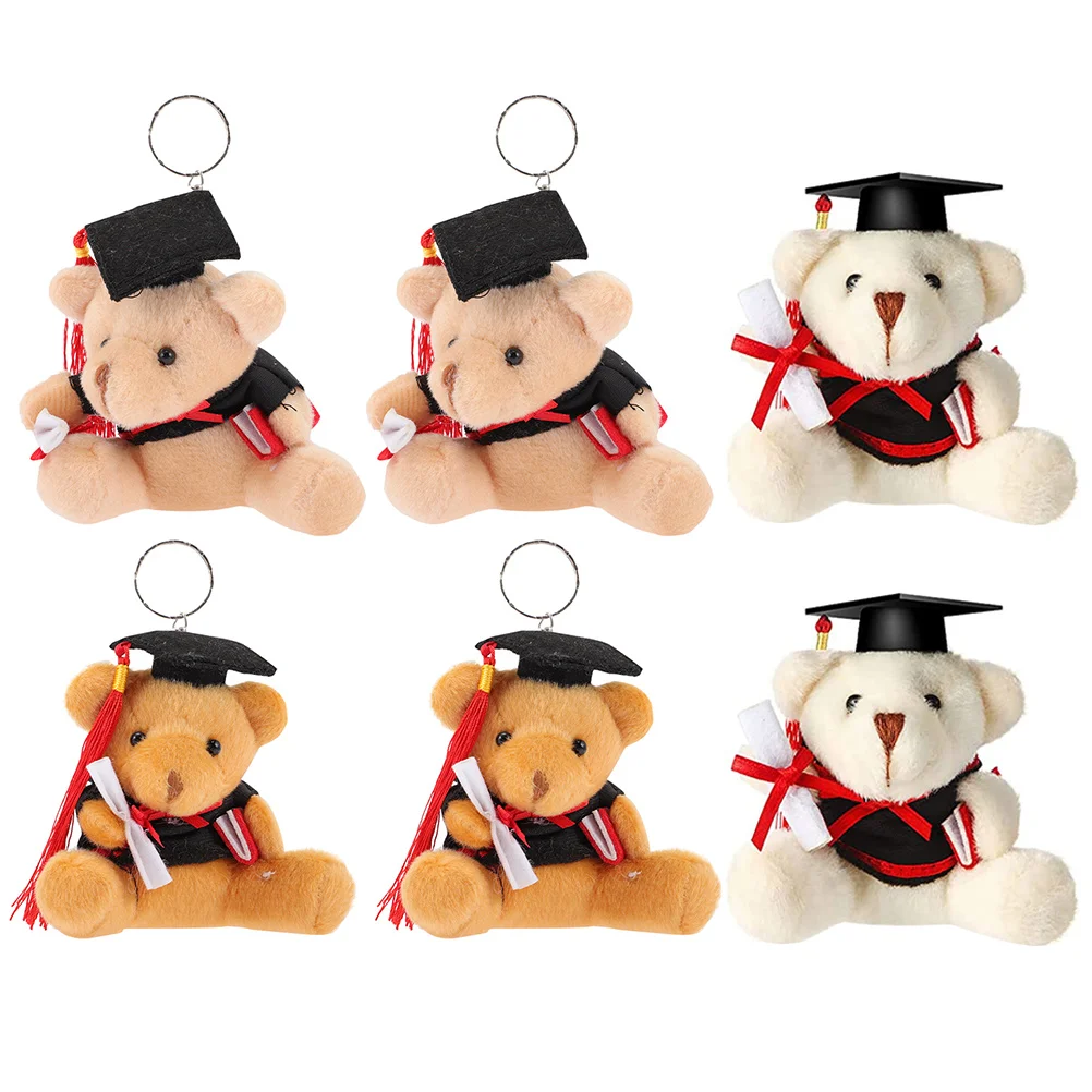 

6 Pcs Plush Graduation Bear Small Doctor Pendant Cartoon Stuffed Animals Baby Hanging Decor Shape Schoolbag Pendants Key Ring