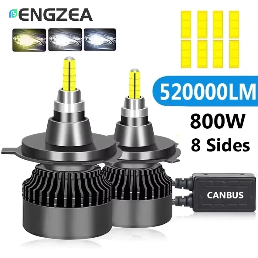 ENGZEA 520000LM 800W H4 H11 LED 360 Canbus 9012 H7 H1 H3 H8 D1S D2S 4300K HB3 9005 HB4 9006 Led Car Headlight 6000K Fog Lamp 12V