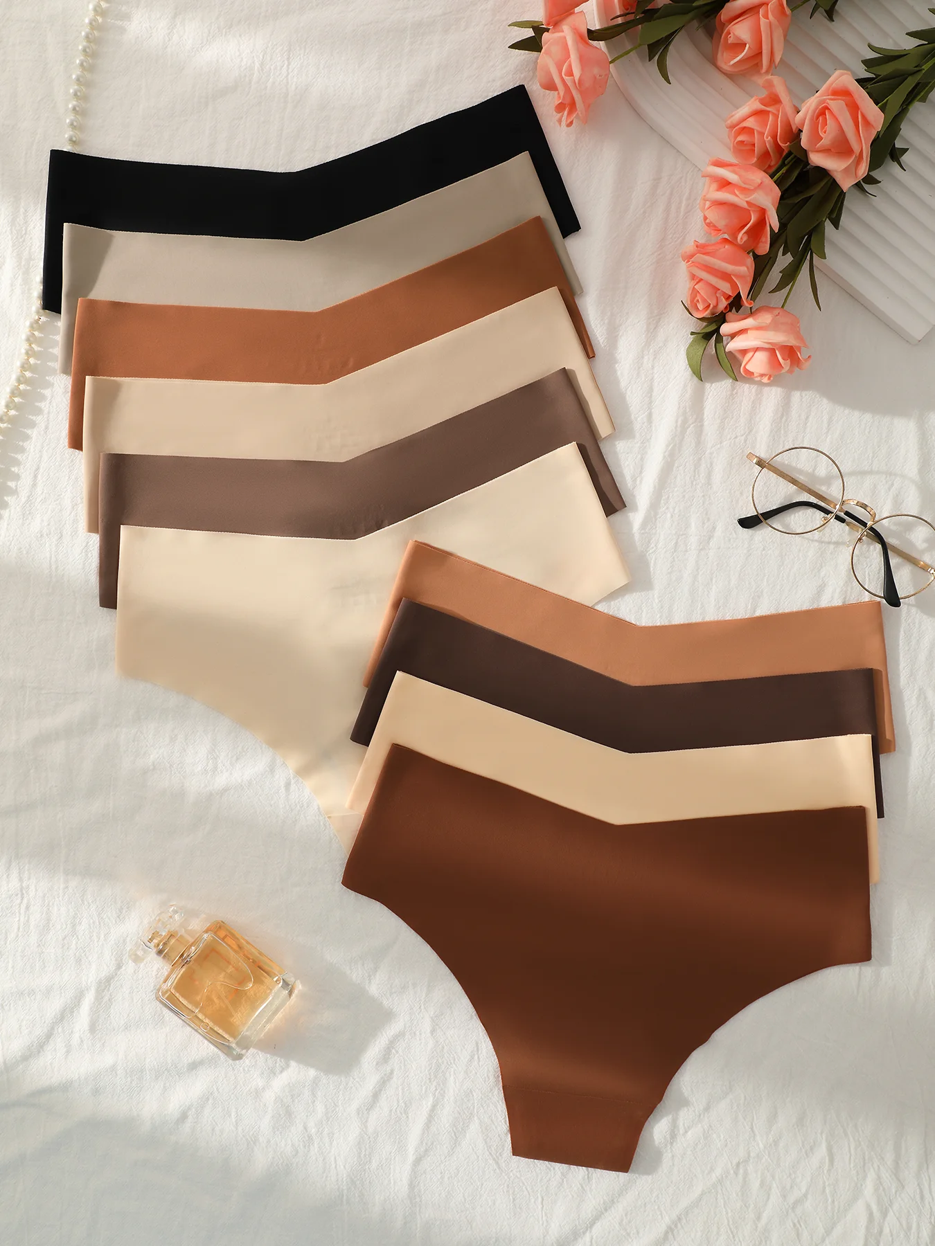 3 Pcs Set Seamless Panties for Women Breathable Low Waist Sexy Underwear Solid Silk Briefs Invisible Seamless Panties Woman