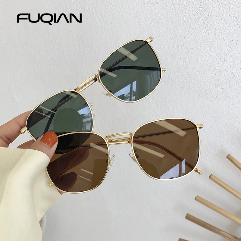 Modne metalowe kwadratowe okulary przeciwsłoneczne kobiety mężczyźni stylowe okrągłe okulary przeciwsłoneczne damskie Retro czarny okulary przeciwsłoneczne do jazdy UV400