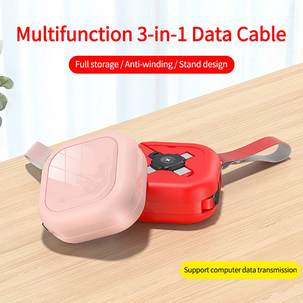 3 in 1 Retractable USB Type C Micro USB Charging Cable with Mobile Phone Holder Portable Charger Data Cable for iPhone 13 12 Pro