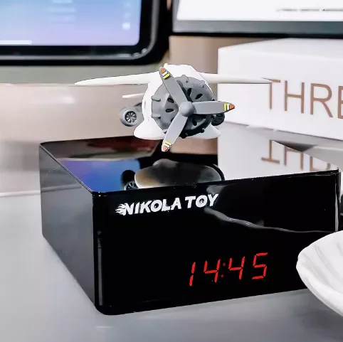 Ingenious Handmade New Floating Cute Aircraft Clock Desktop Ornament Black Technology Gift