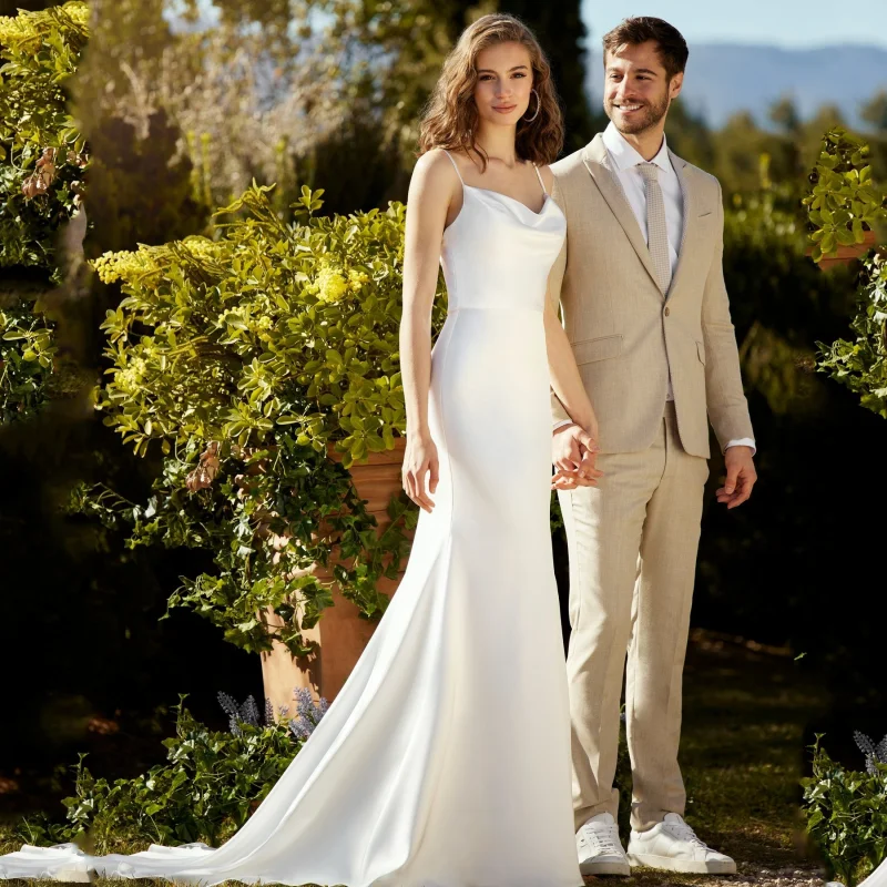 Vestido De Novia elegante con tirantes finos para mujer, traje De satén con espalda abierta, color blanco sirena, 2024