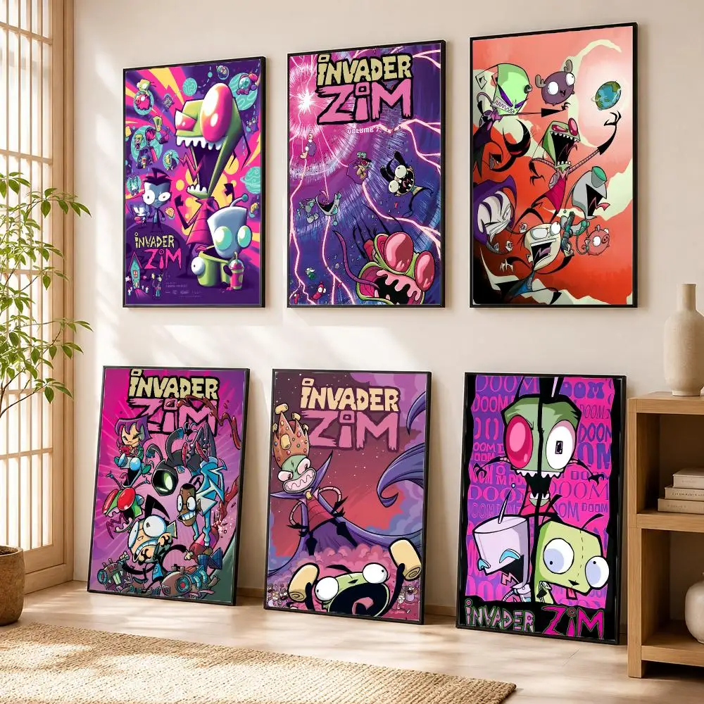 I-Invader zim cartoon Poster Modern Home Living Bedroom Bar Hallway Waterproof Wall Art Aesthetic Decor