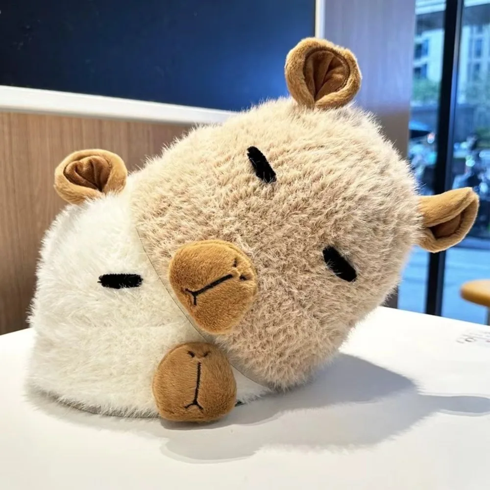 Personality Cartoon Capybara Plush Cap Windproof Soft Parent Child Cap Korean Style Warmer Thickened Brimless Hat Cycling