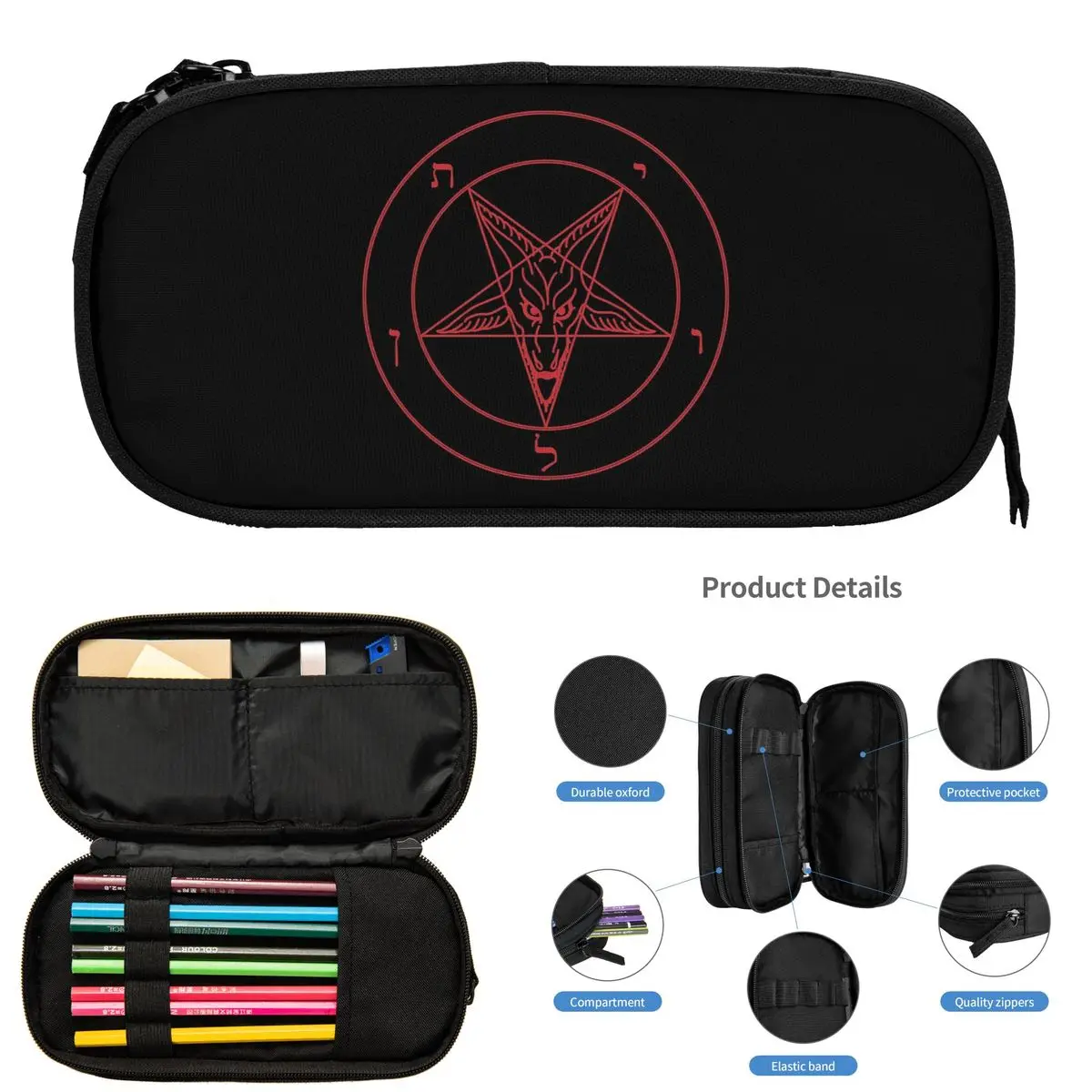 

Satanic-Goat logo Pencil Cases for Students Gifts Pen Box Pencil Bag Large Capacity Pencil Pouch Pen Holder