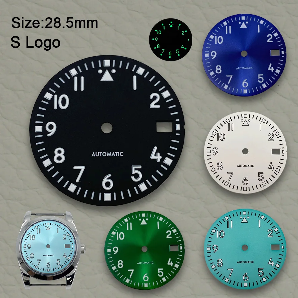 

S логотип 28,5 мм ретро цифровой циферблат подходит для NH35 NH36 механизм высокого качества зеленый светящийся аксессуар для часов инструмент для ремонта