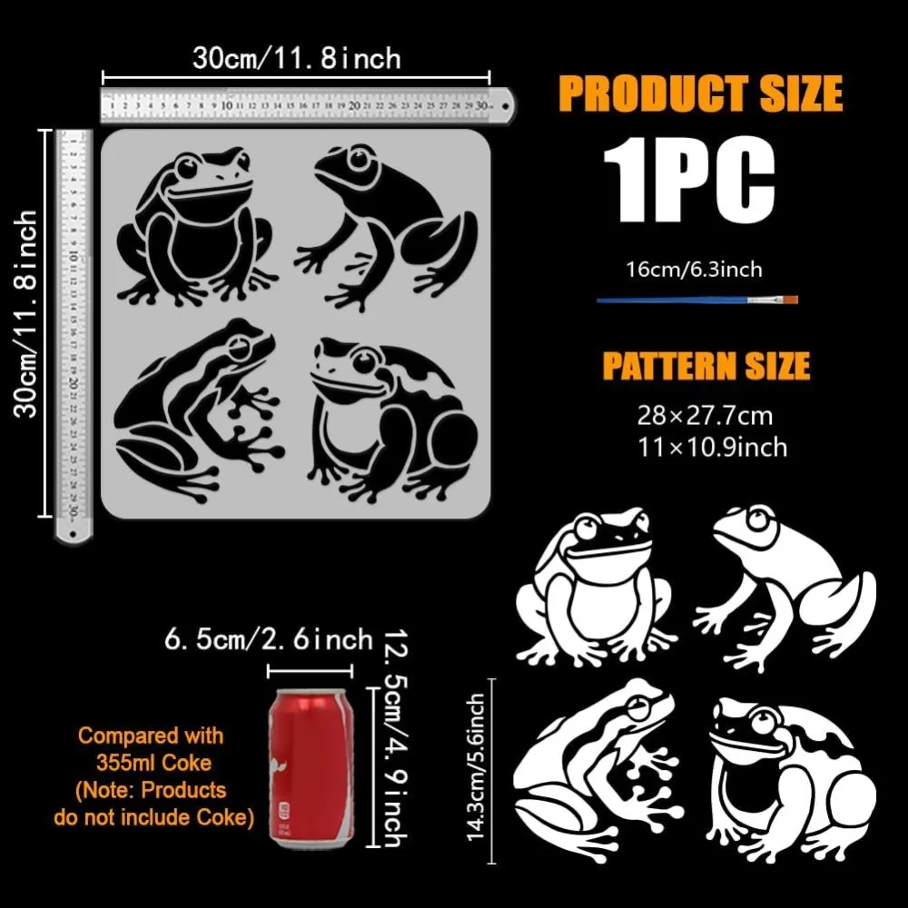 Frogs Stencil for Painting with Brush 11.8x11.8inch Reusable Frogs Pattern Template Hollowed Animal Frogs for DIY Wall Furniture