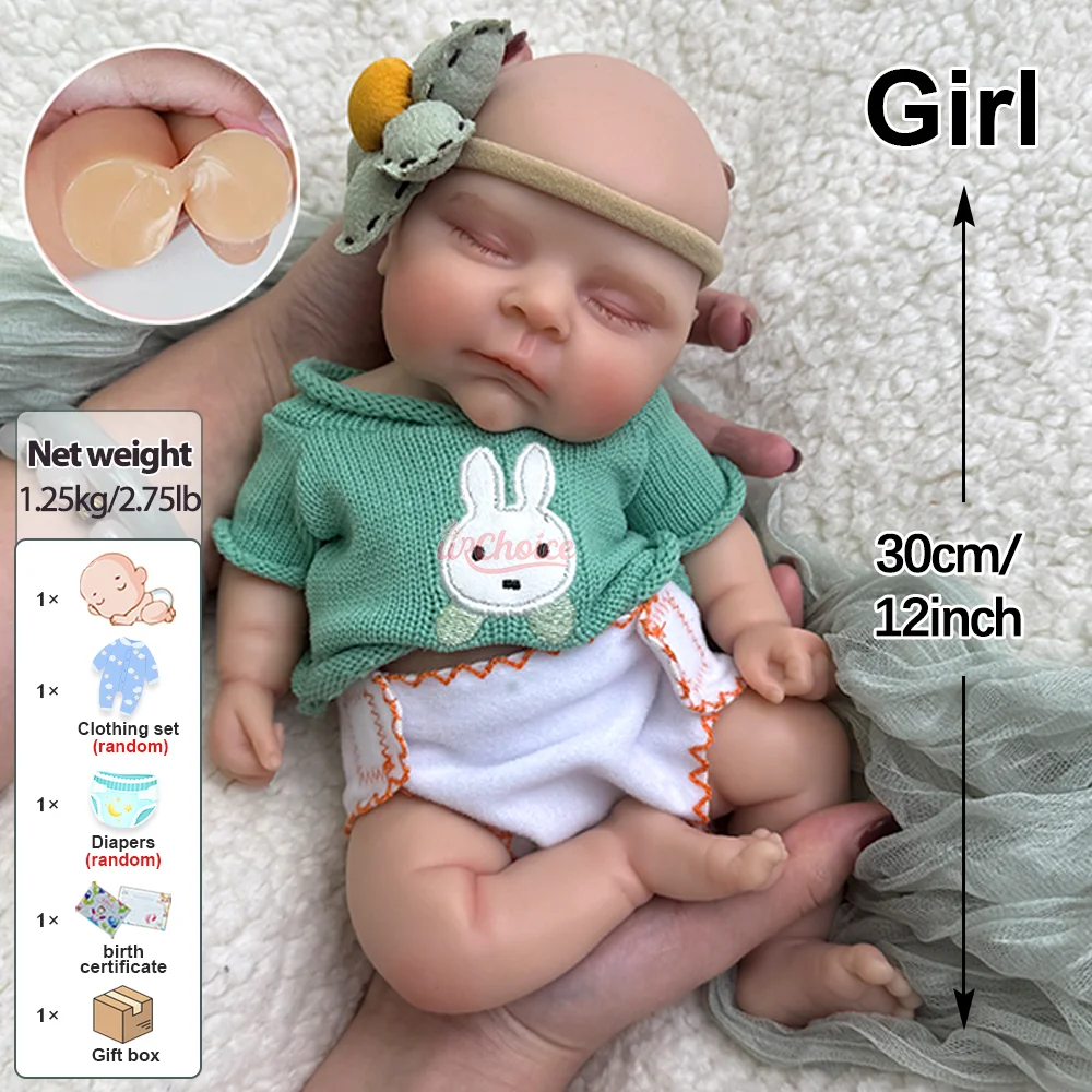 Mini 12" waschbare wiedergeborene Babypuppe, lebensechte Wiedergeburtsmädchen, mollige Silikon-Neugeborene Puppe für Tochter, Geburtstag, Weihnachten, Geschenk