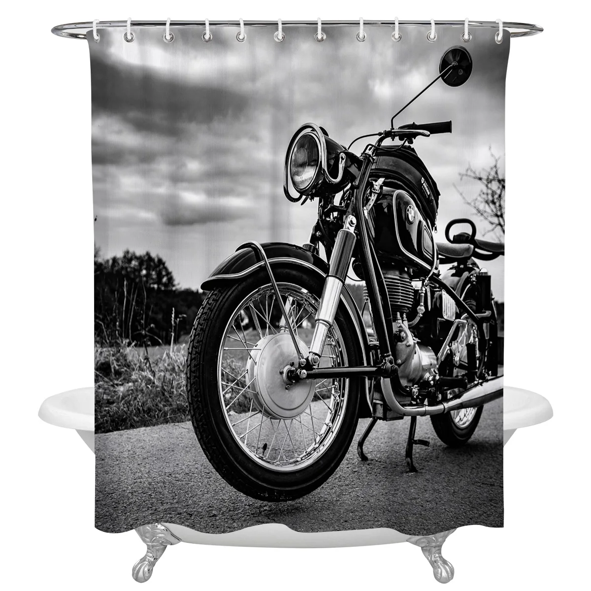 Motorcycle On The Road Vintage Waterproof Bathroom Decoration Shower Curtain With Hook Bathtub Curtains Bathroom Accessories