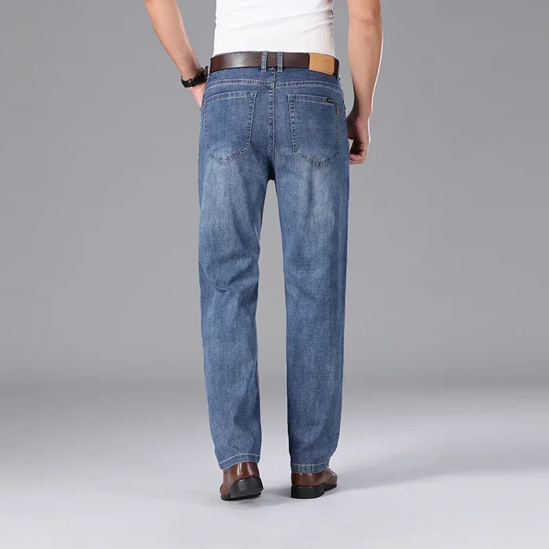 2026 Summer Brand Clothing Men's Straight Loose Lightweight Jeans Classic Badge Business Casual Thin Cotton Stretch Pants