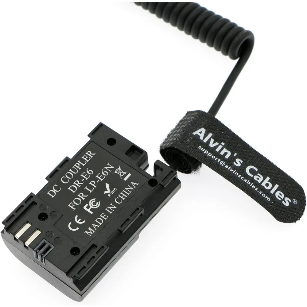 Alvin's Cables PD USB C Type-C to LP-E6 Dummy Battery Power Coiled Cable for Canon EOS R R5 R6 90D 80D 70D 60D 60Da 5D Mark II I