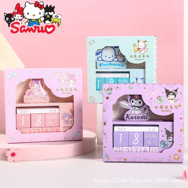 Sanrio Melody Kuromi Hello Kitty Cinnamoroll Pochacco Wooden Desk Calendar Cute Table Ornaments Countdown Desk Calendar Calendar