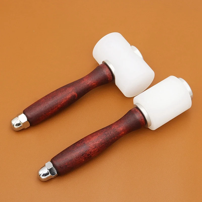 FBIL-Wooden Handle Hammer Leather Carving Hammer Punching Printing Engraving Nylon Hammer DIY Handmade Leather Tools