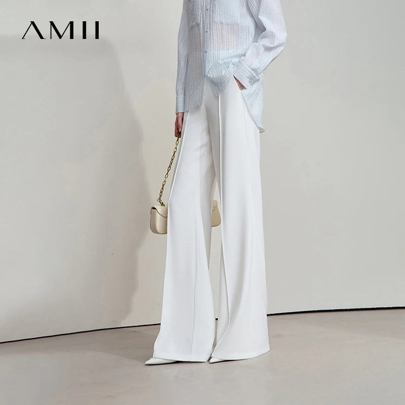 

AMII Minimalist Women White Pants 2025 Autumn Slim Fit Casual Trousers Office Lady Tat Anti-wrinkle Flared Pants Daily 12523127