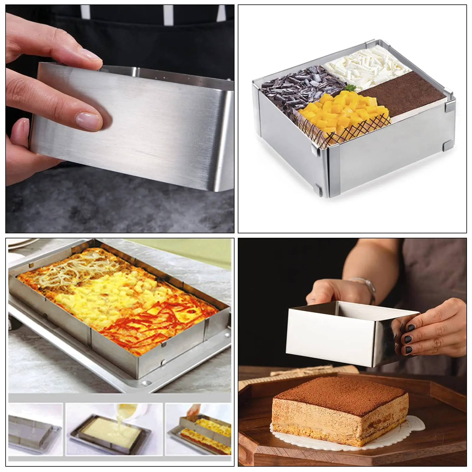 Stainless Steel Adjustable Cake Mold Square Shape Mousse Cheesecake Baking Mould Nonstick Cake Cutter Dessert Pastry Baking Tool