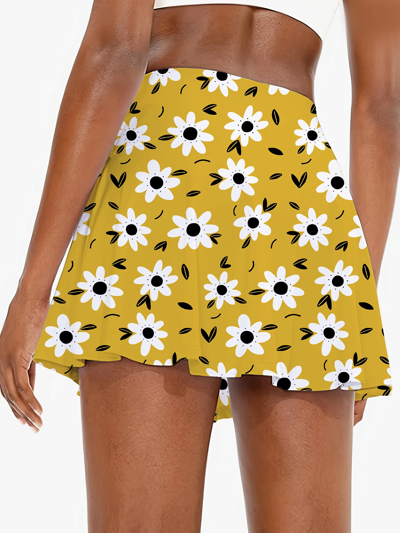 Ladies Mini Skirt Yellow Floral Print Short Skirts for Women Cute A-Line Mini Skirt Casual Summer Skirts