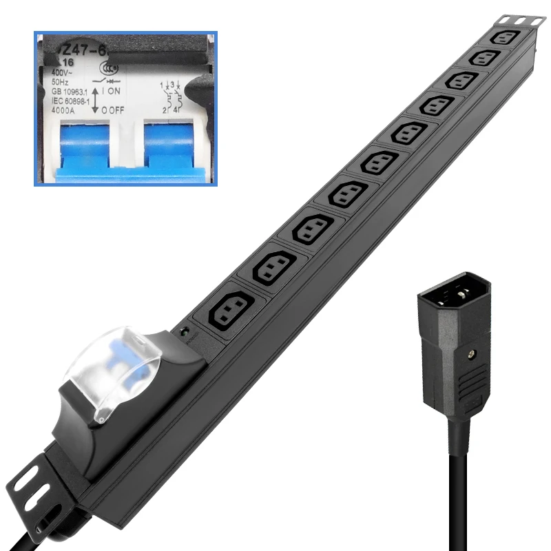 

PDU SPD Power Strip Distribution 10 Unit Network Cabinet Socket Plug 4000W Aluminium alloy Independent switch C13 SOCKET