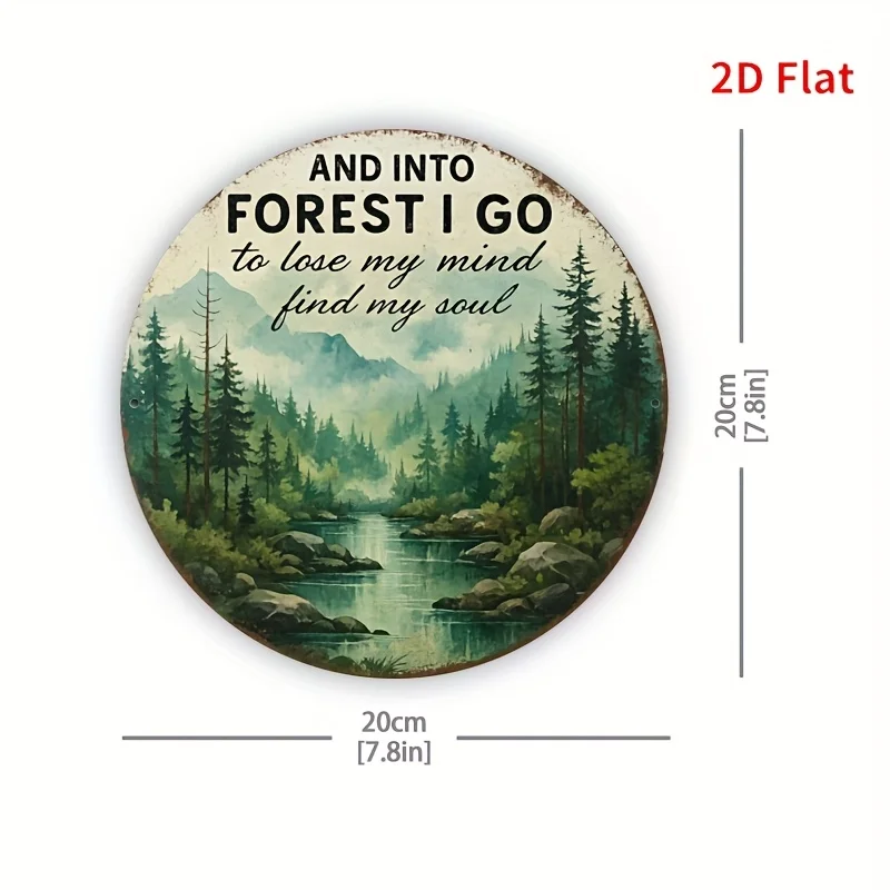 2D Flat, [2D Flat]1pc8 X 8inch (20 X 20cm)Vintage Metal Sign - 'AND INTO FOREST I GO to Lose My Mind, Find My Soul', Rustic Wall