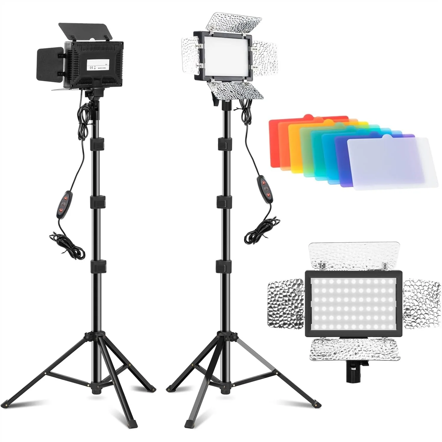

LED Video Lighting Kit 2 Pack - 5600K Adjustable USB Studio Light with Barndoor, 9 Color Filters for Photography, Streaming