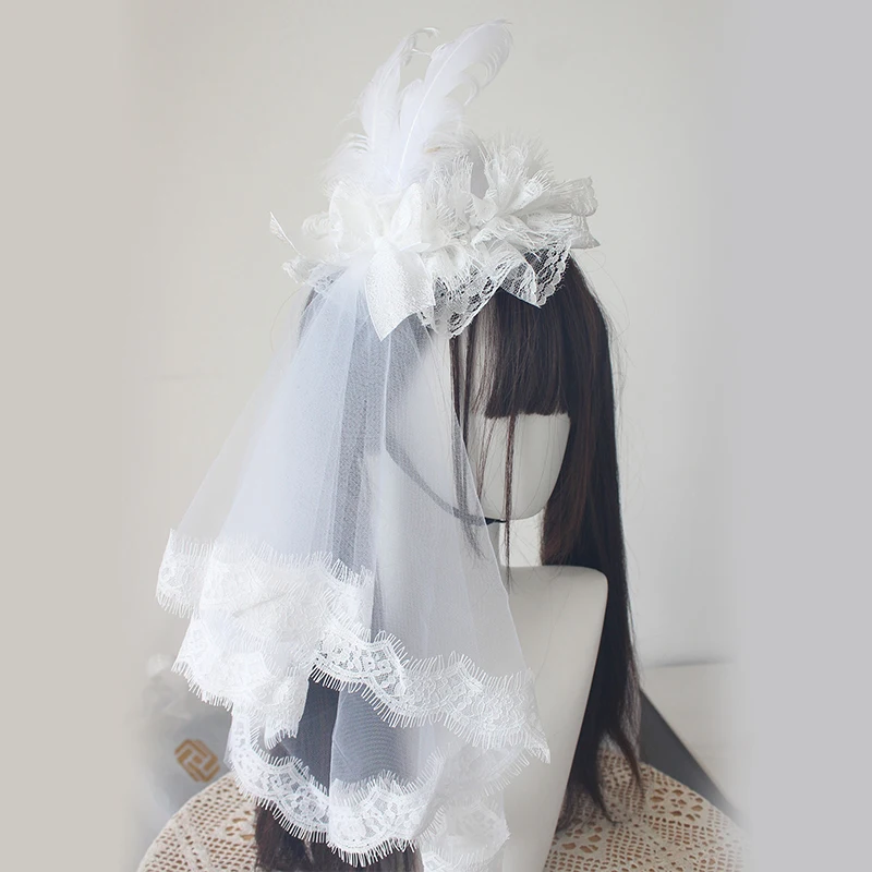 1pc Fashion Gothic Black and White Feather Hair Clips Handmade Lolita Hair Accessories Versatile Sweet Cute Hair Bows