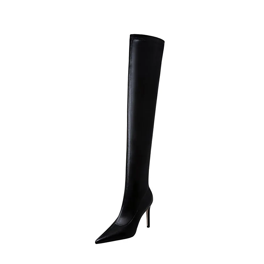 

Sexy Stretch Skinny Chelsea Over Knee Boots Vintage Pointed Heel Sleeve Plus Size Women's Boots For Nightclub Party Dance 34&43