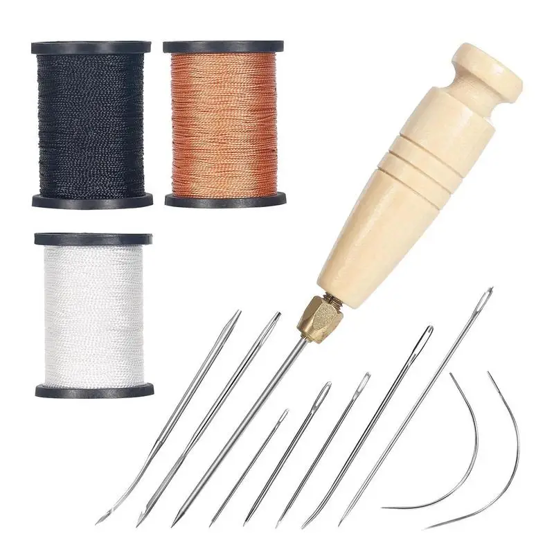 Leather Sewing Kit Heavy Duty Leather Working Tool Kit Leatherworking Tool Set Sewing Thread Needle Awl For Leather Carpet Sofa