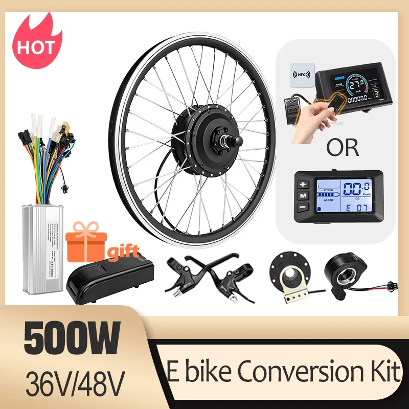 E Bike Conversion Kit 500W Bürstenlosen Getriebe Nabe Motor Rad Fahrrad Motor mit G51 Display Panel S966 NFC motor para bicicleta