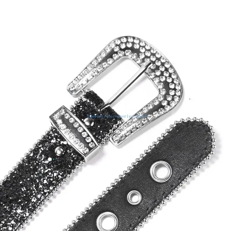 97QE Adjust Pin Buckle Diamond Waist Belt Adult Western Full Sequin Adjustable Belt