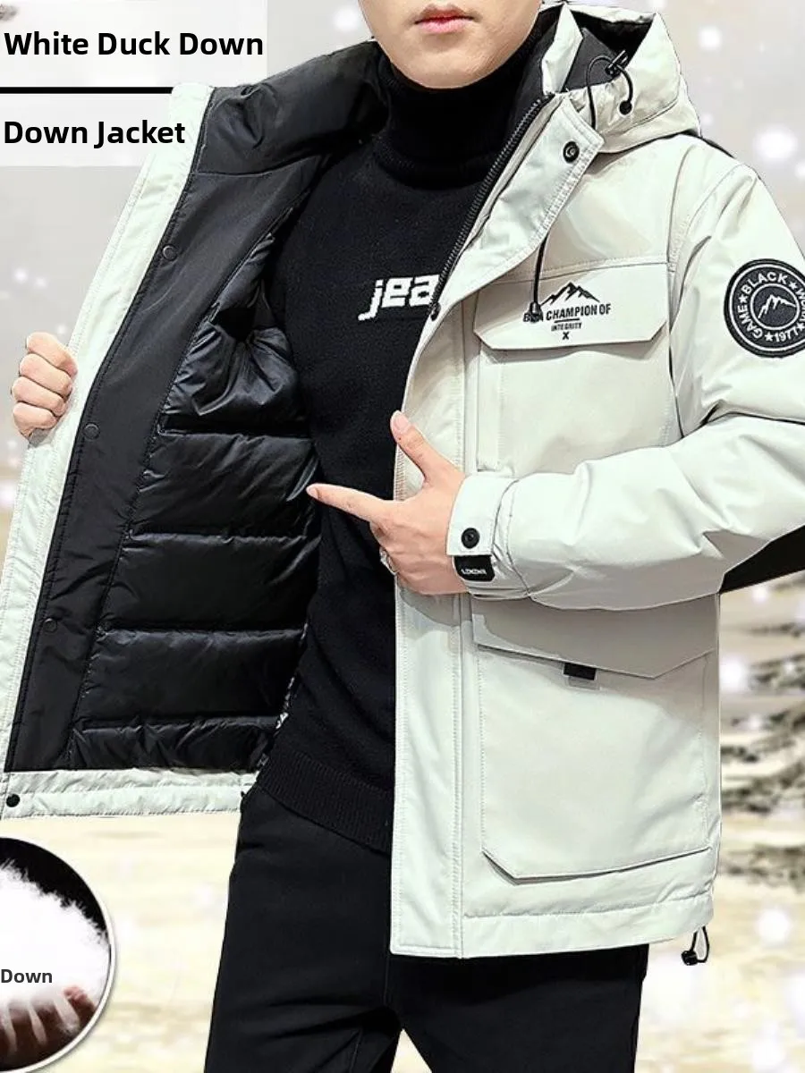

Men's Large Size Duck down Jacket Winter Coat Thick Warm Hooded Workwear Outdoor Clothing Business Style Long Sleeve Coat