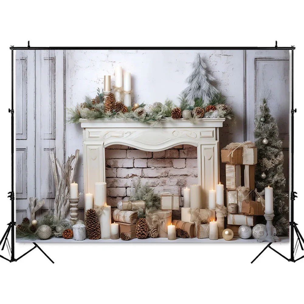 خلفية الموقد عيد الميلاد للتصوير الفوتوغرافي ، جدار الطوب خمر ، الدعائم التقاط الصور ، صورة الاطفال ، شمعة بيضاء ، خلفية الصورة ، استوديو