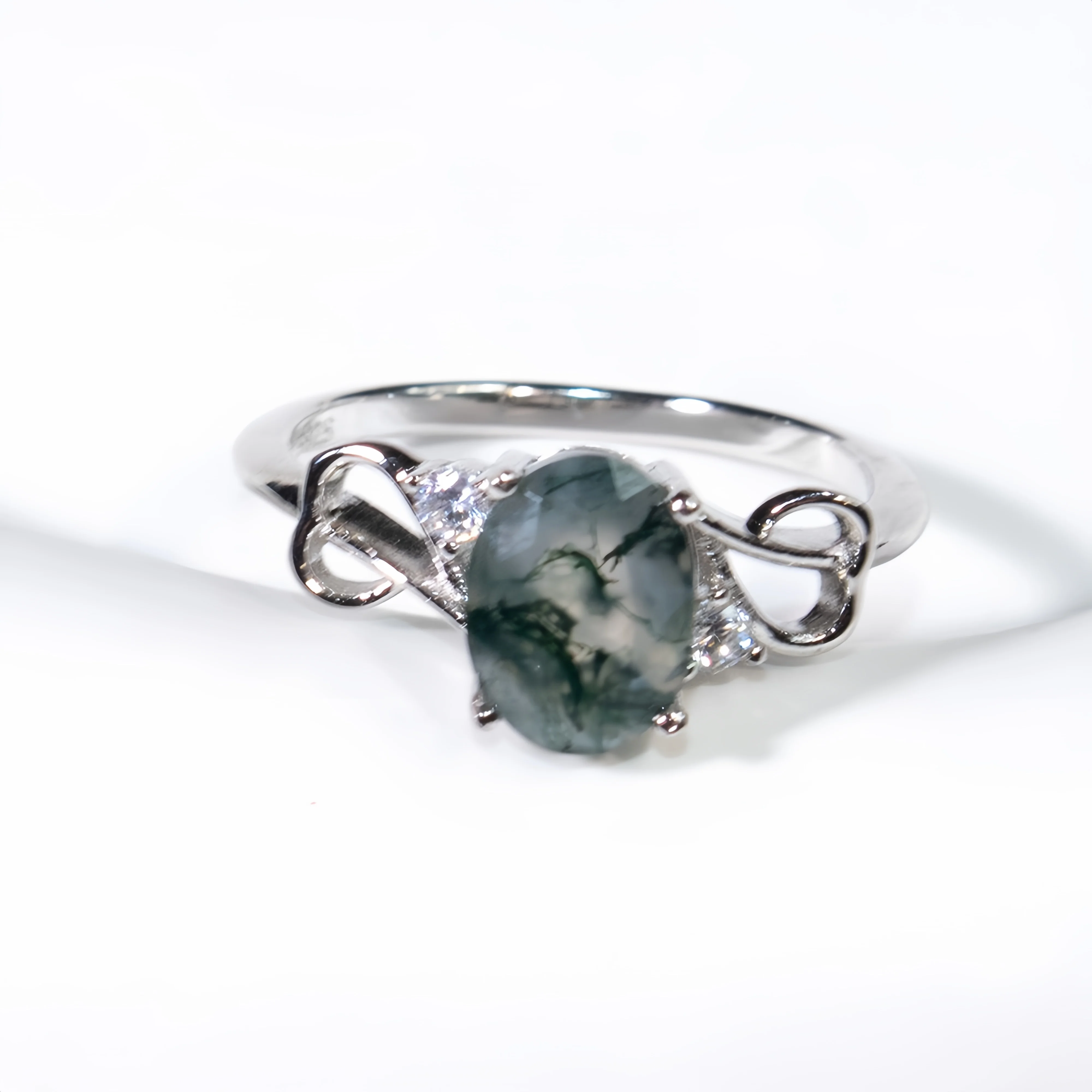 

Moss Agate Engagement Ring Oval Sliver Promise Moss Agate Rings