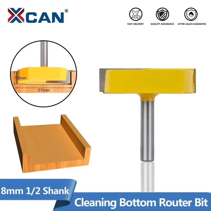 XCAN Cleaning Bottom Router Bit 8mm 1/2 Shank Surface Planing Router Bits Wood Milling Cutter Tungsten Router Bit