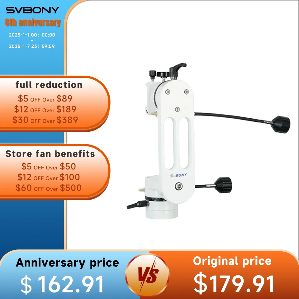 SVBONY SV225 Montura Alt-Azimutal de Ángulo Ajustable, Estructura Hueca CNC, Montura Altazimutal para Telescopio con Cambio de Ajuste Fino,