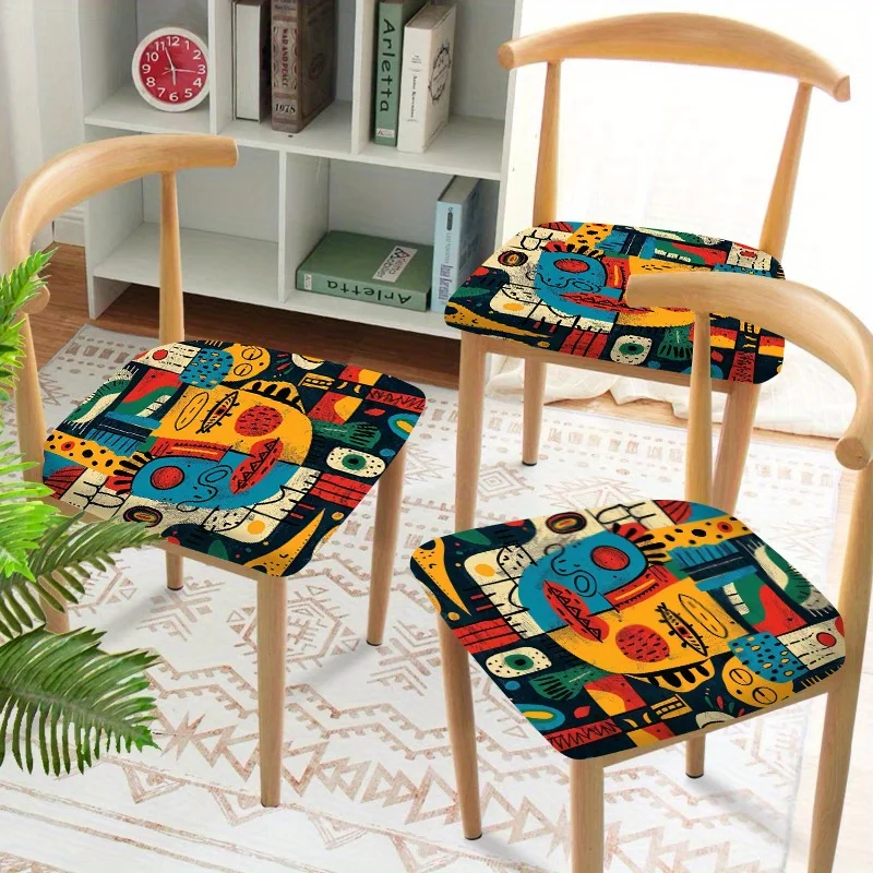2/4/6pcs Chair Seat Slipcover,Abstract Tribal Boho Print Chair Slipcover for Home Decor, Washable Elastic Furniture Protector