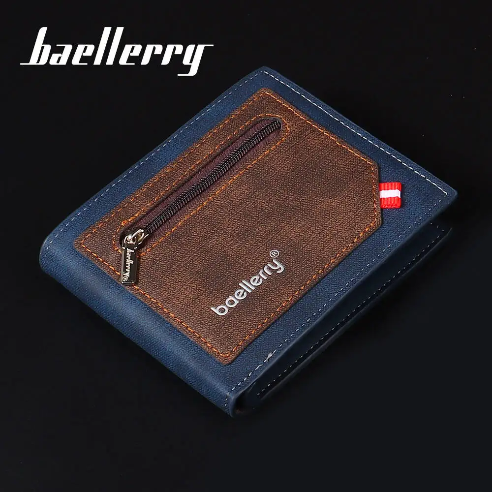 New Men's Short Wallet Business Contrast Open Multi-card Slot Ticket Holder Simple Zipper PU Leather Wallet Card Holder New