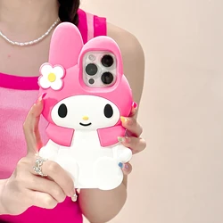 3D Kawaii Cute Cartoon Japan Sanrio Melody Phone Case For iPhone 15 Pro 14 13 12 11 Pro Max Cases Shockproof Soft Silicone Cover