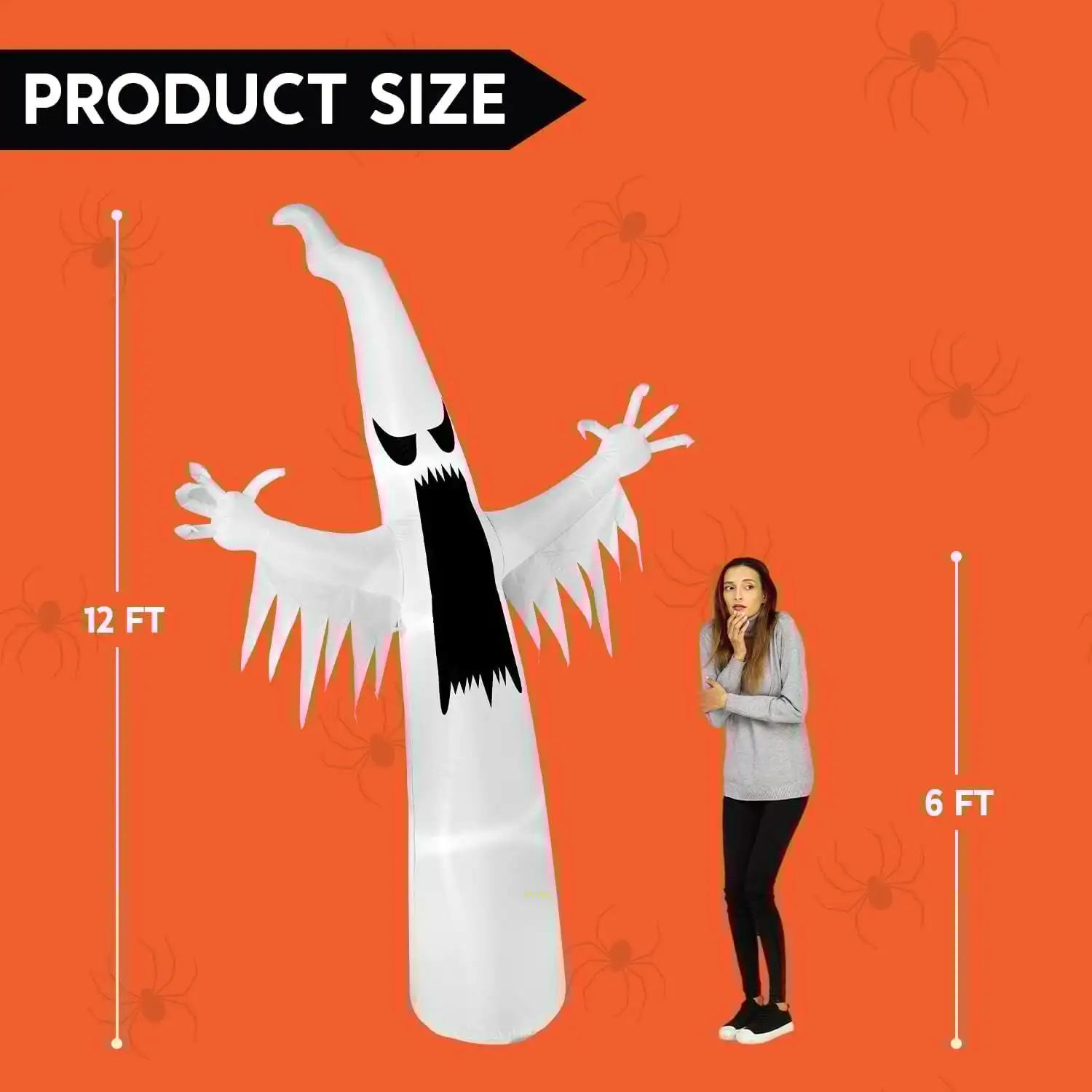 Joyfy 12ft Halloween Ghost نفخ الأشباح العملاقة القابلة للنفخ مع المدمج في LED لطائح ساحة الهالوين