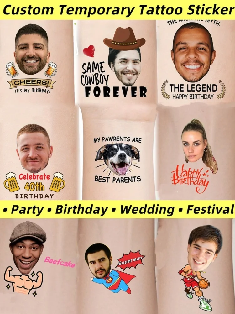 

Customizable Birthday party temporary tattoo sticker personalized gift for couple lover friend pet fun decoration dressing up