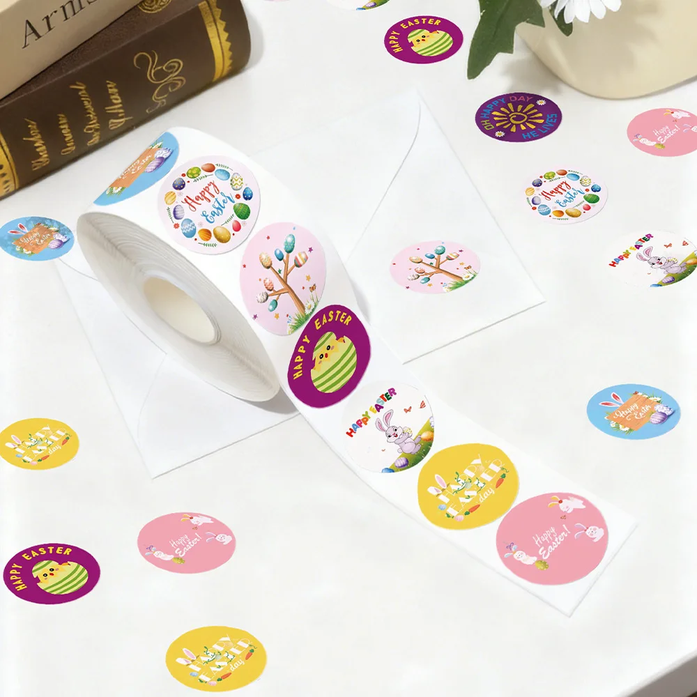 100-500 Pcs 2.5cm Easter Sticker Kids Happy Easter Bunny Egg Cartoon Gift Sealing Labels Paper Sticker Spring Party Decoration