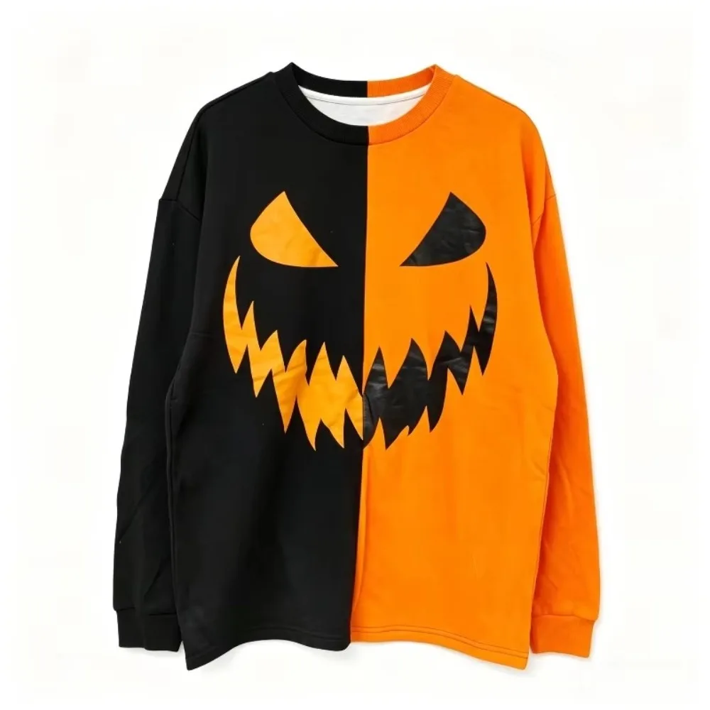 Halloween Pumpkin Inspired Crewneck Sweatshirt 3D Print Split Color  Graphic Breathable Fan Top Children's and Parental Clothing