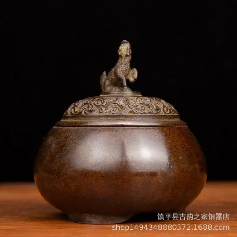 Pure Copper Fine Double Beast Ear Brass Xuande Incense Burner Office Living Room Shop Desktop Ornament