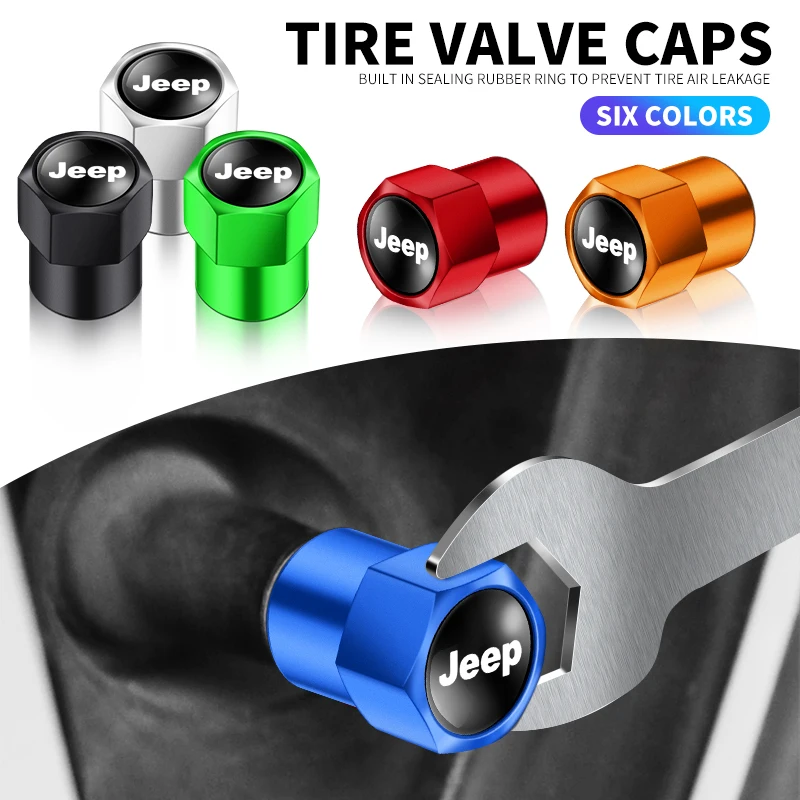 

4Pcs Car Metal Badge Wheel Tires Valve Caps Air Tyre Dust Cover Auto Accessories For Jeep Renegade Patriot Wrangler Commander JK