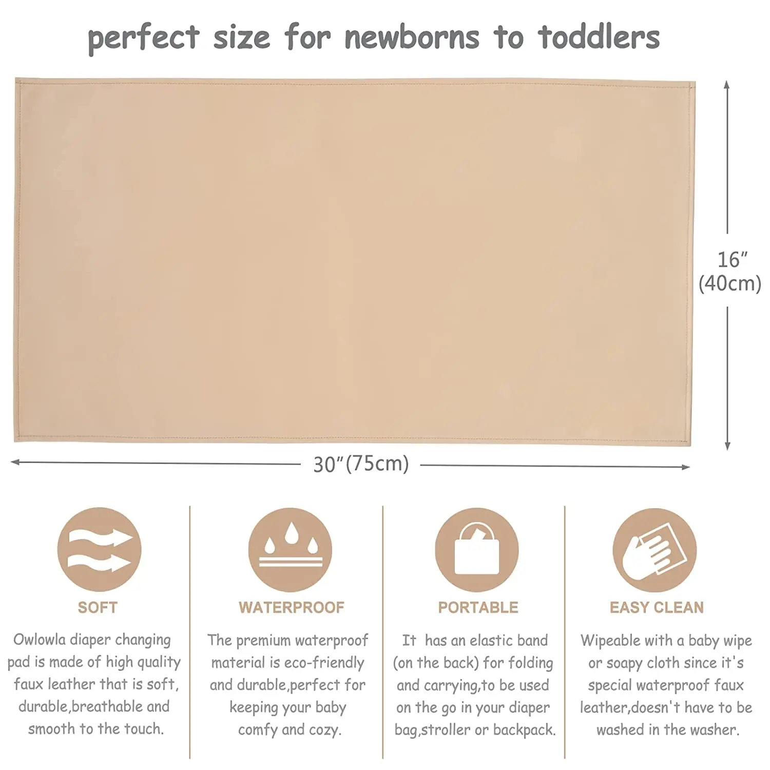 Baby Changing Mat  Wipeable, Portable Changing Pad, Travel Changing Mat for Baby or Small Toddler Faux Leather