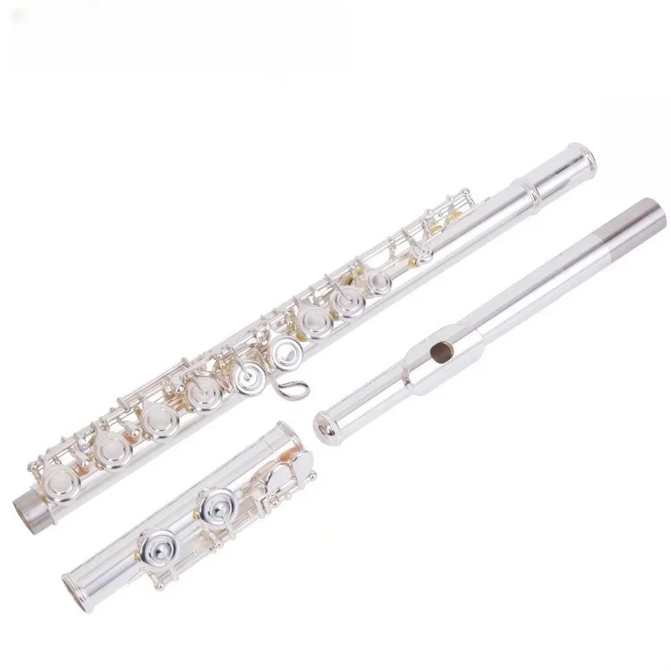 C Key Nickel Plated Brass Professional Flute Woodwind Instrument For Orchestra Performance Beginner Student Musical Learning