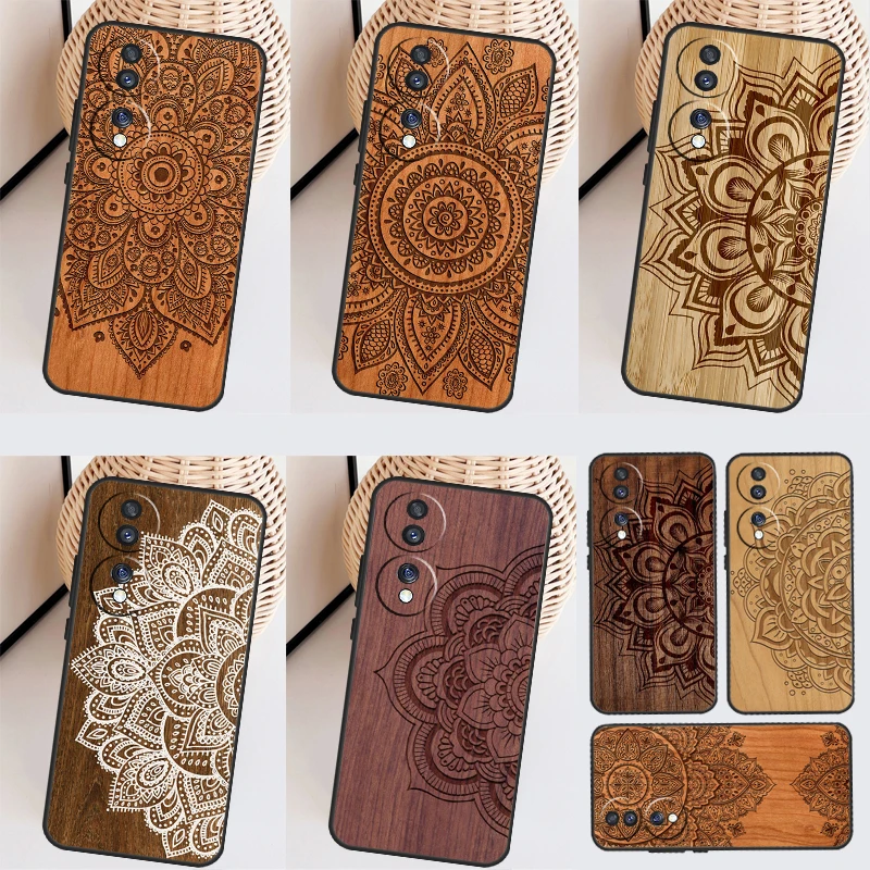 Mandala Floral Wood Case For Honor 90 Lite Magic 5 Pro 70 50 10 Honor X8 X7 X9 X9a X8a X7a X6a 9X 8X Back Cover