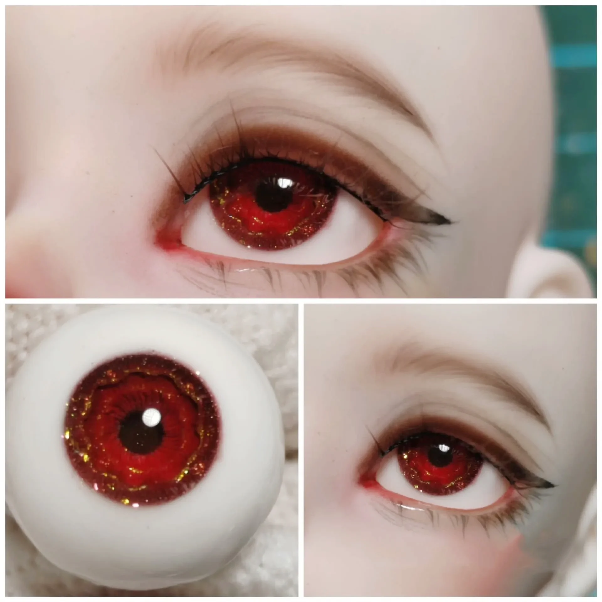 Handmade MDD MSD Doll Craft Eyes “Red Rose” 1/4 1/6 BJD Safety Eyeball 1 Pair